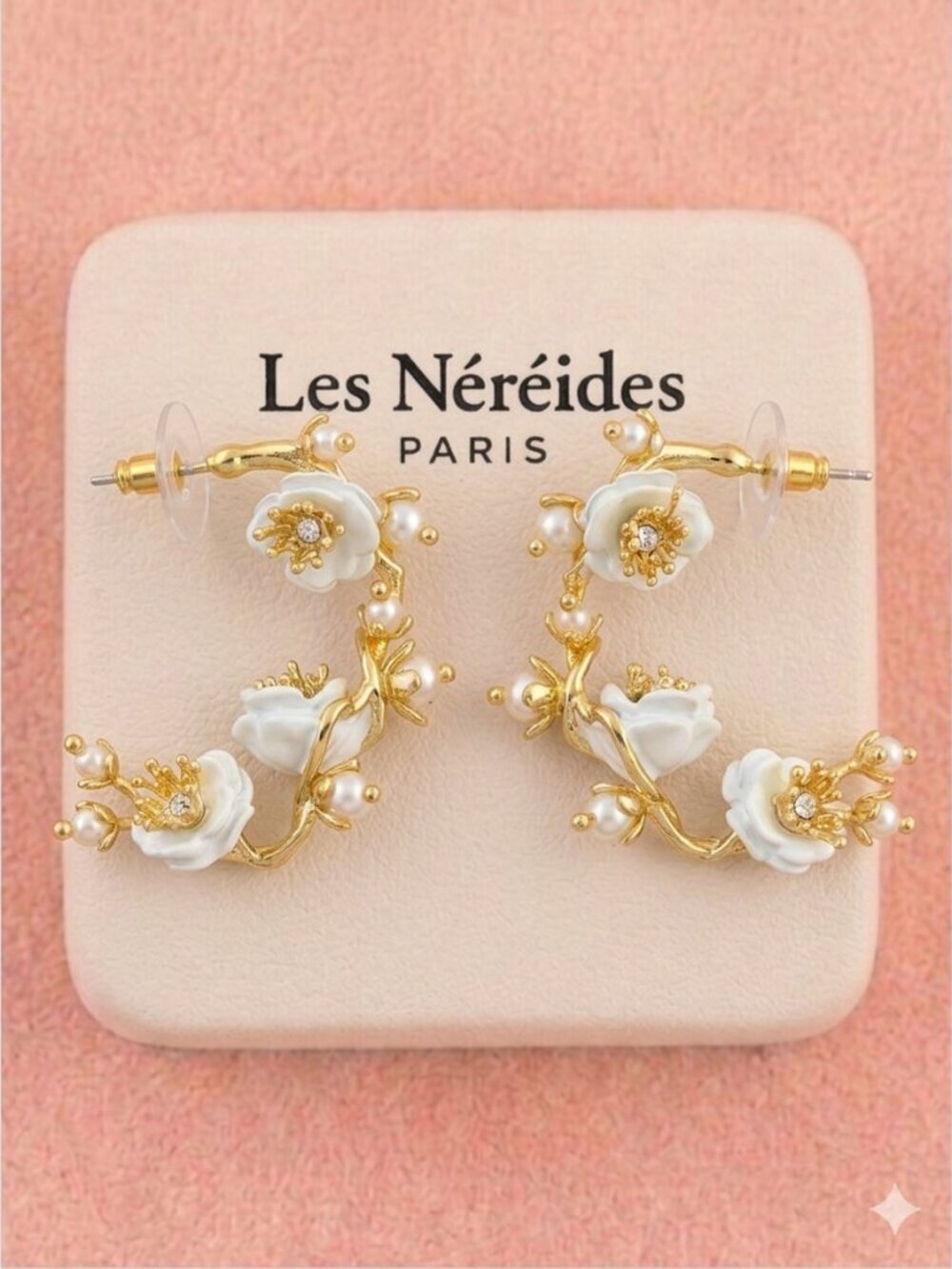 Les Nereides Gold Cream Floral Earrings Romantic Statement Jewelry